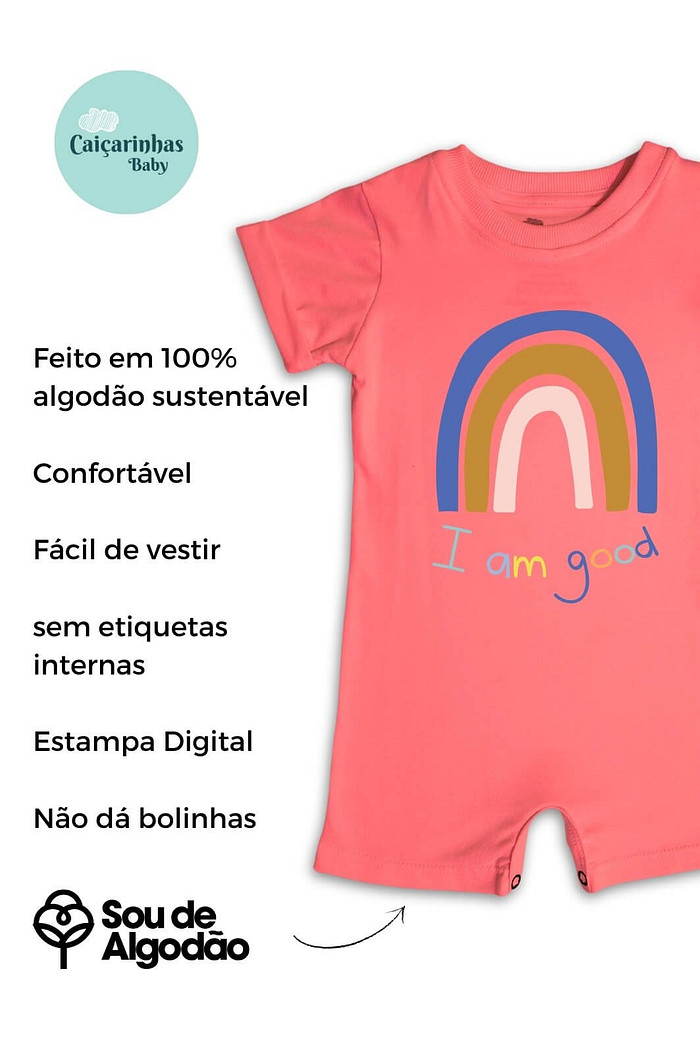 Macacão Bebê Curto Manga Curta Laranja I am Good