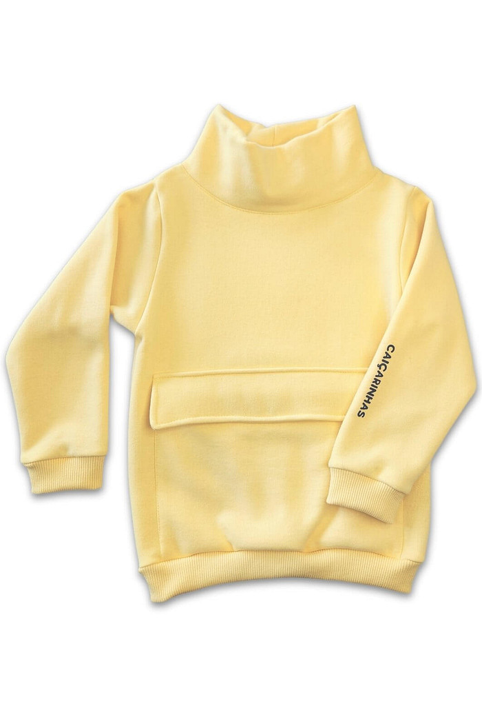Casaco Moletom Infantil Gola Alta Amarelo Flanelado