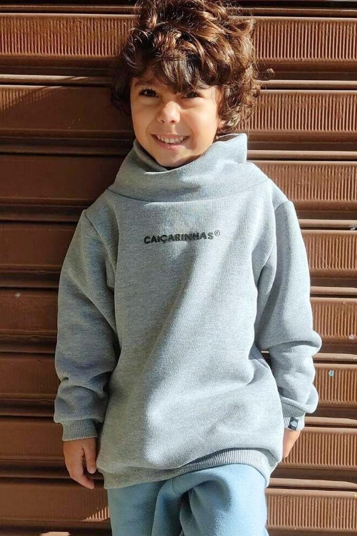 Casaco Moletom Infantil Gola Alta Cinza Mescla Moletom Flanelado