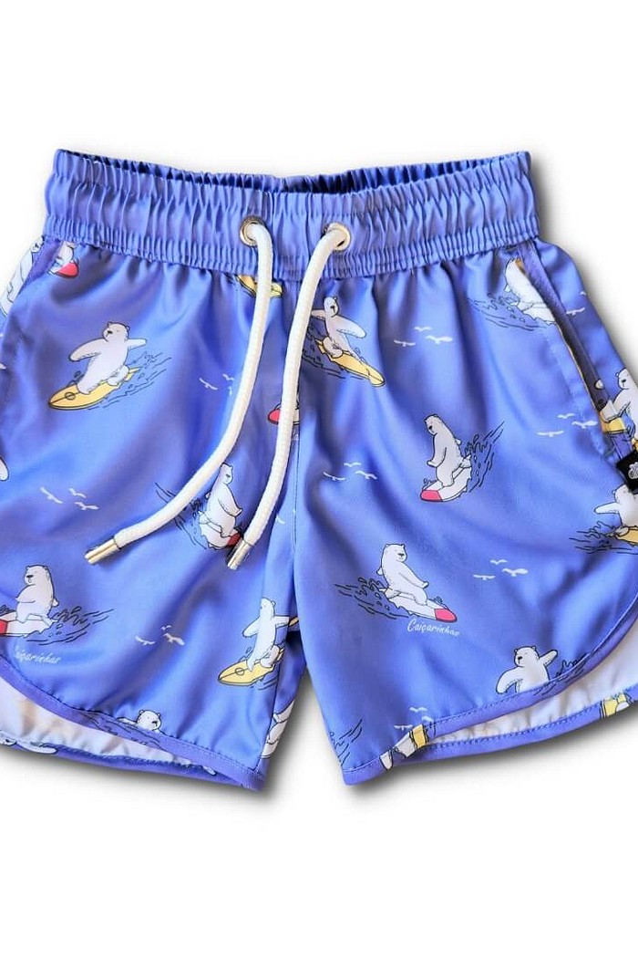 Short Infantil Tactel curto de banho com ajuste na cintura e Proteção UV 50+ Roxo Urso