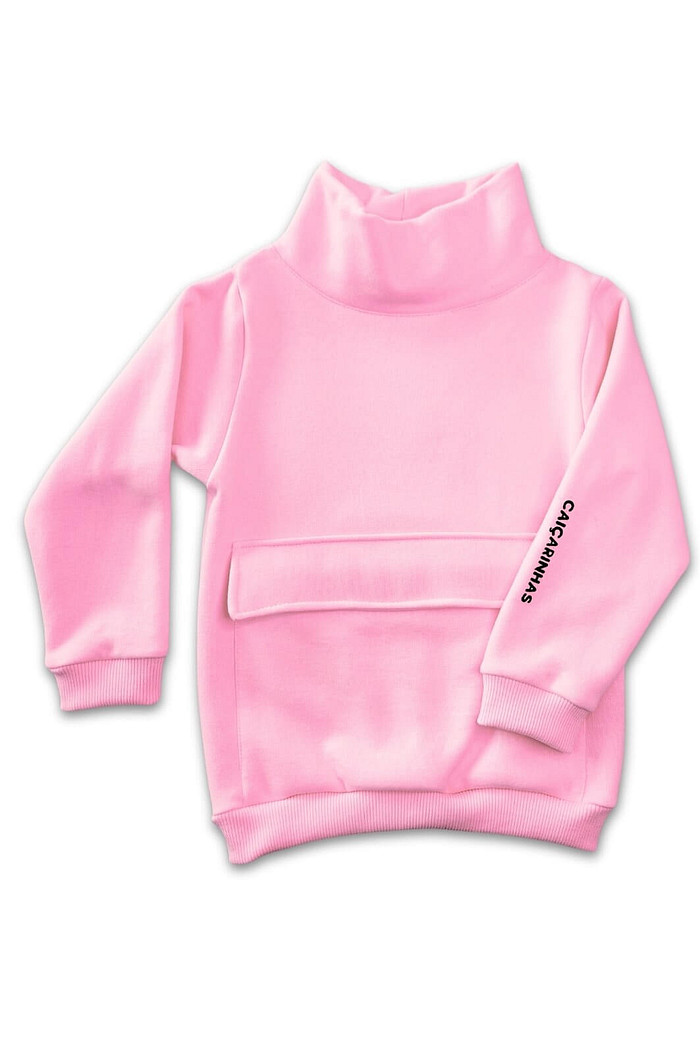 Casaco Moletom Infantil Gola Alta Rosa Tutti Frutti Flanelado