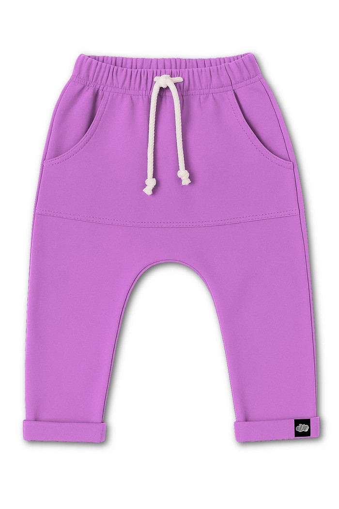 Calça Infantil Saruel Lilás com ajuste na cintura, bolso frontal em moletinho