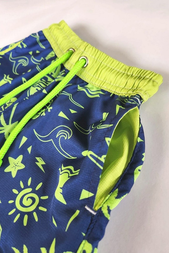 Short Infantil Tactel de banho com ajuste na cintura e proteção UV 50+ Azul Praia e Sol