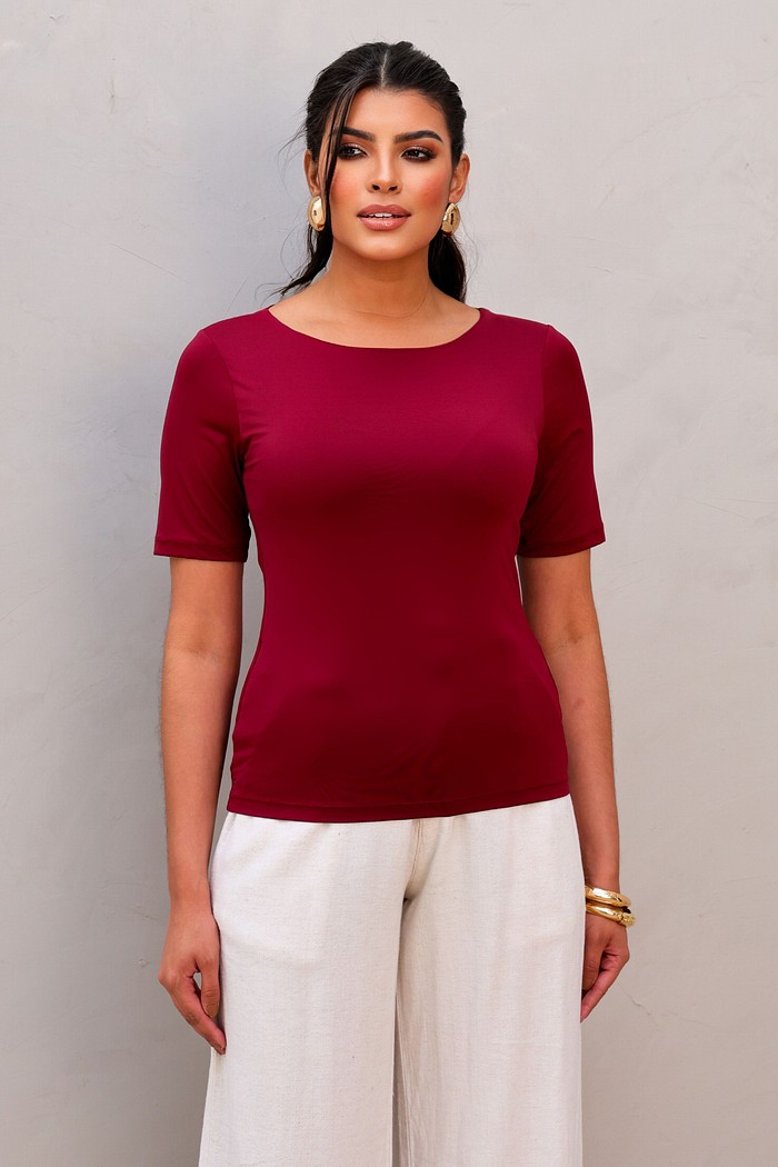 T-SHIRT POLIAMIDA MANGA 3/4 - BORDÔ