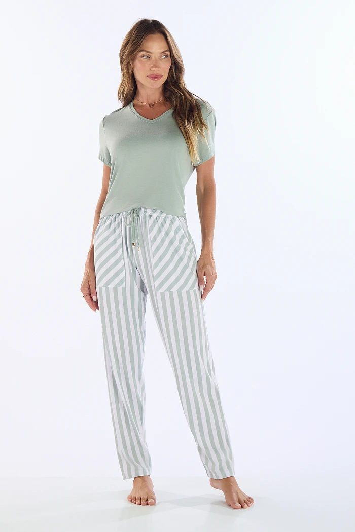 PIJAMA MEIA MANGA EM VISCOLYCRA COM CALCA EM MALHA SUBLIMADA FEMININO 