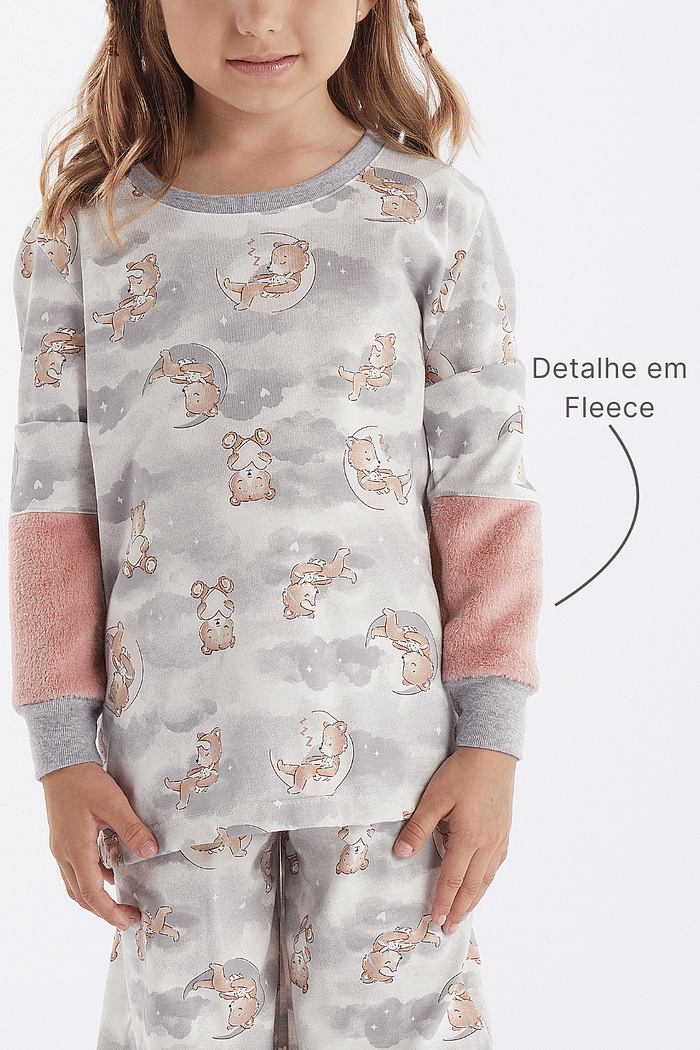 PIJAMA MANGA LONGA COM CALCA EM MALHA ROTATIVA FEMININO
