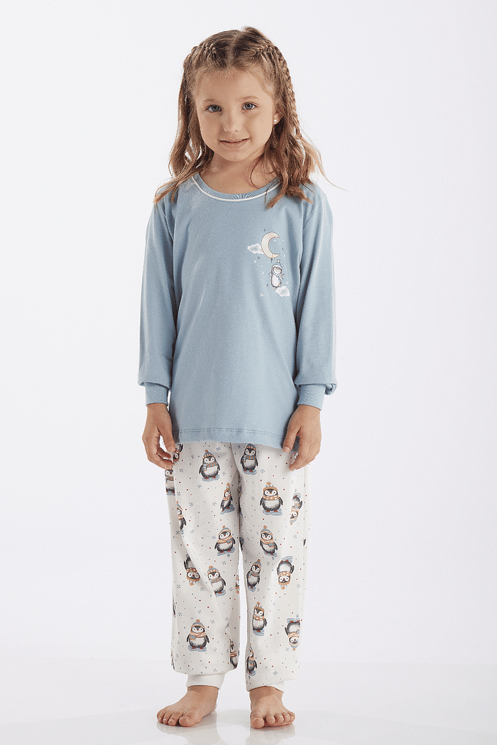 PIJAMA MANGA LONGA EM MEIA MALHA COM CALCA EM MALHA ROTATIVA FEMININO