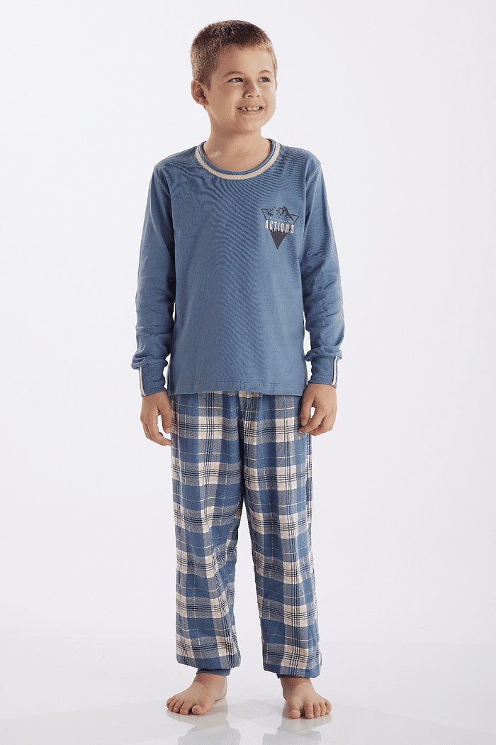 PIJAMA MANGA LONGA EM MEIA MALHA COM CALCA EM MALHA ROTATIVA MASCULINO