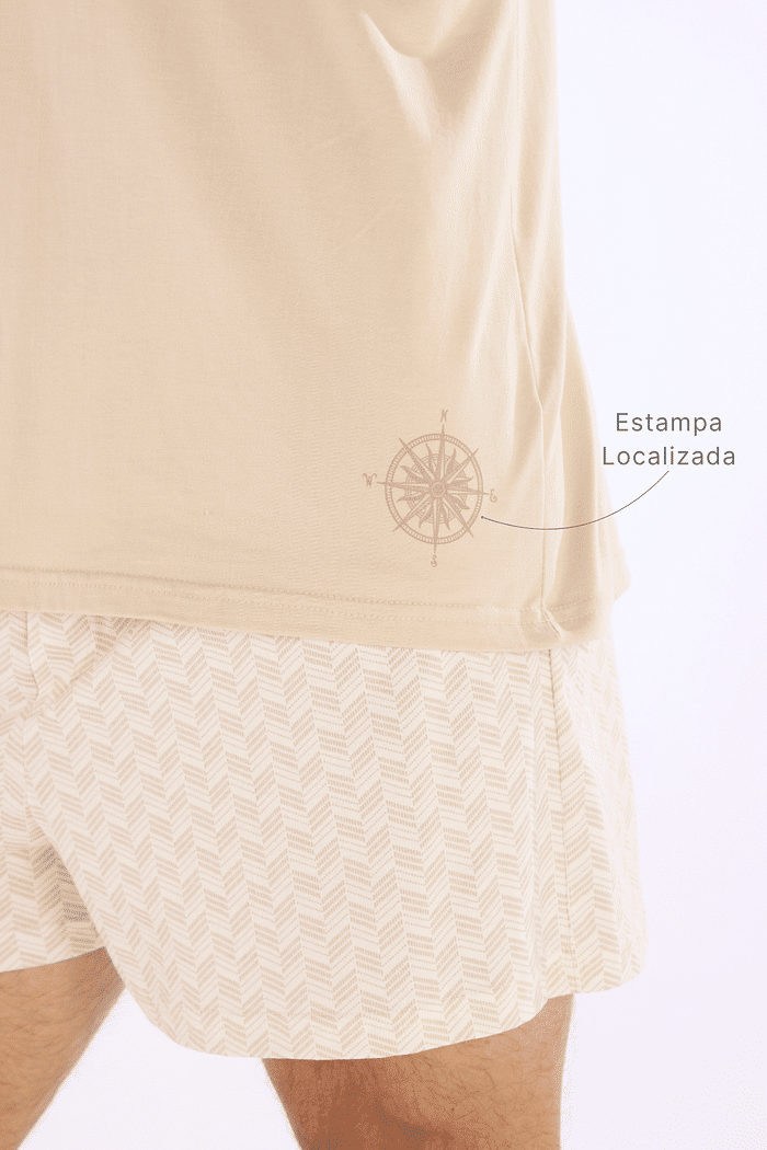 PIJAMA MEIA MANGA EM MEIA MALHA COM SAMBA CANÇÃO EM MALHA ROTATIVA MASCULINO 