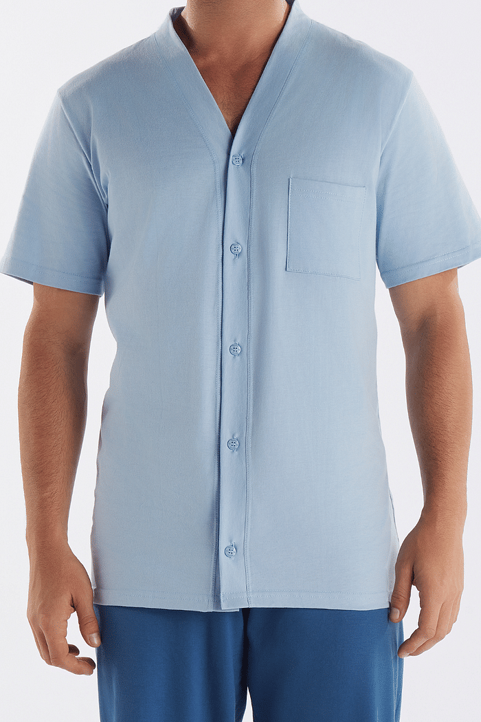 PIJAMA MEIA MANGA ABERTURA FRONTAL COM CALCA EM MEIA MALHA MASCULINO 