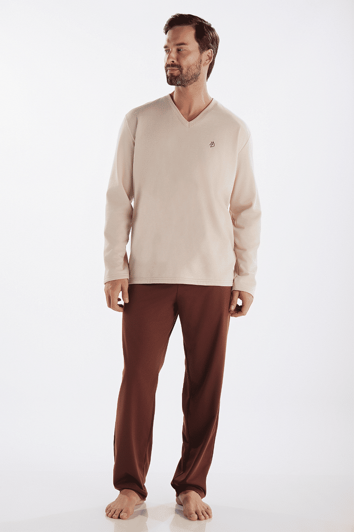PIJAMA MANGA LONGA DECOTE V COM CALCA EM MOLETINHO MASCULINO 