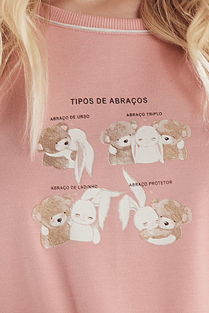 PIJAMA MANGA LONGA EM MOLETINHO COM CALCA EM MOLETINHO ROTATIVO FEMININO