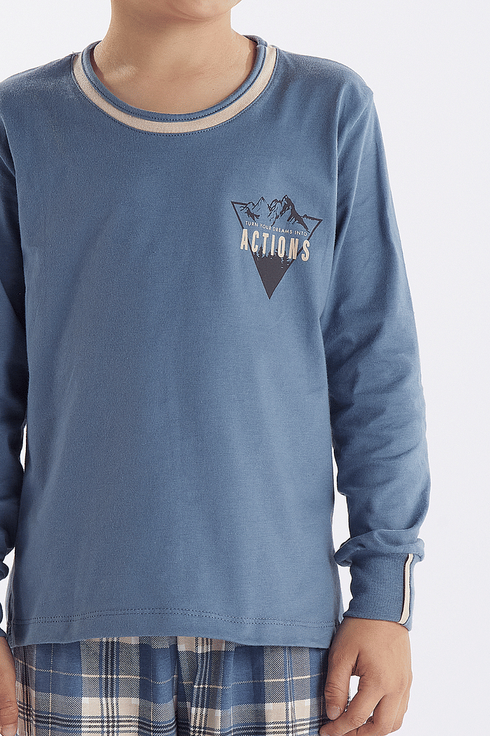 PIJAMA MANGA LONGA EM MEIA MALHA COM CALCA EM MALHA ROTATIVA MASCULINO