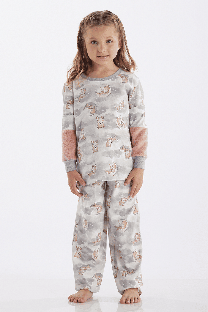 PIJAMA MANGA LONGA COM CALCA EM MALHA ROTATIVA FEMININO