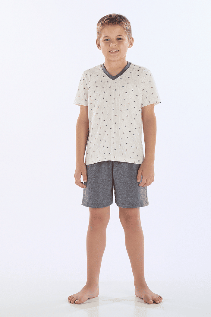 PIJAMA MEIA MANGA EM MALHA ROTATIVA COM BERMUDA EM MEIA MALHA MASCULINO