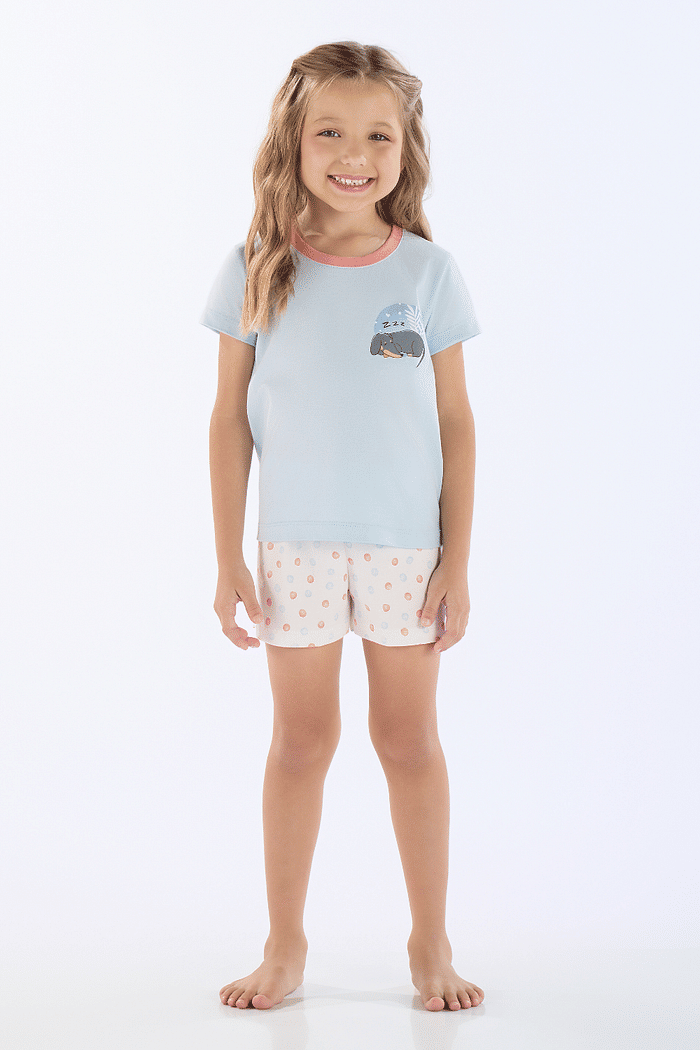 PIJAMA MEIA MANGA EM MEIA MALHA COM SHORTS EM MALHA ROTATIVA FEMININO 