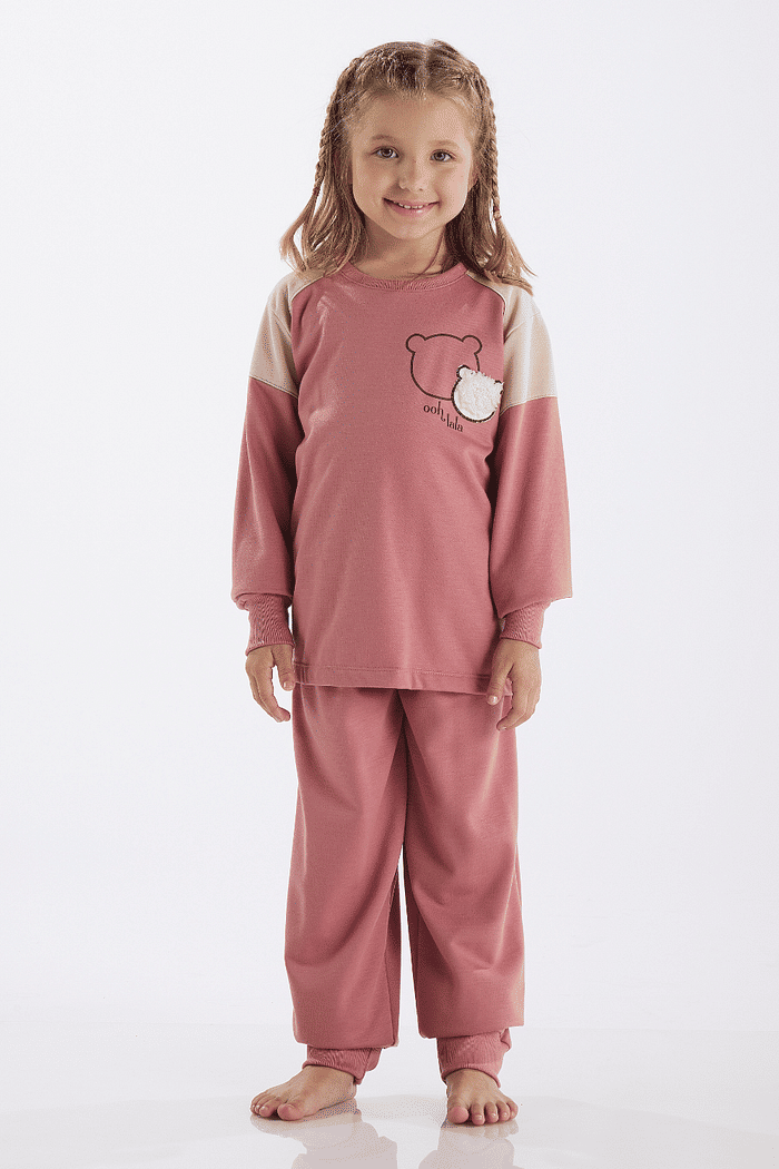 PIJAMA MANGA LONGA COM CALCA EM MOLETINHO FEMNINO