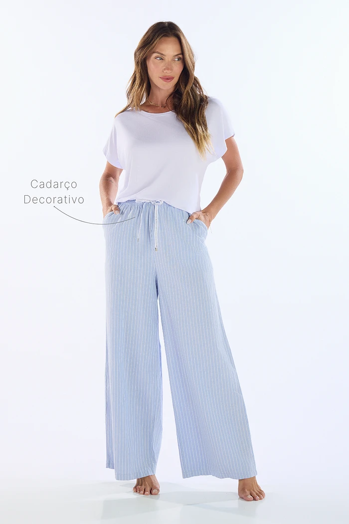 PIJAMA MEIA MANGA EM VISCOLYCRA COM CALCA EM TRICOLINE PANA FEMININO 