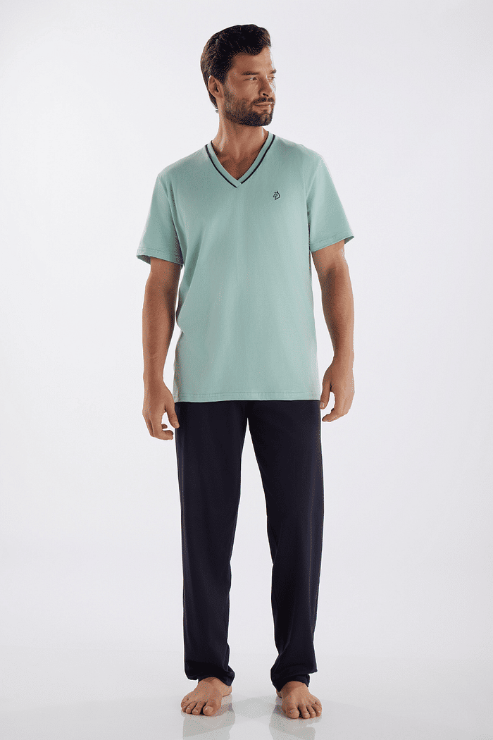 PIJAMA MEIA MANGA COM CALCA EM MEIA MALHA MASCULINO 