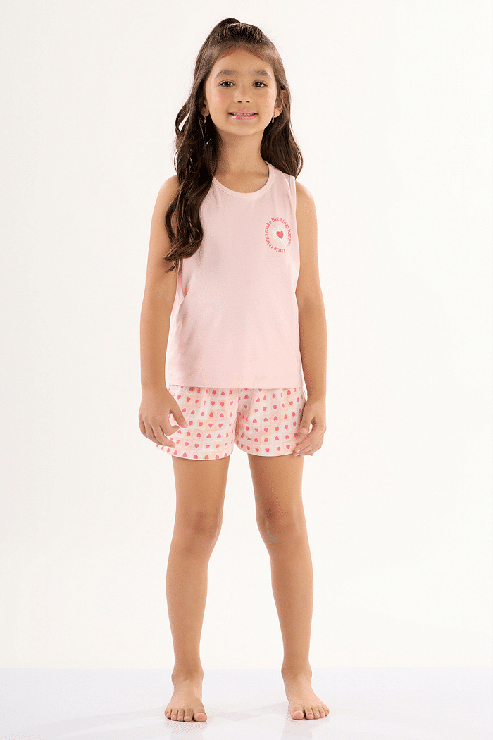 PIJAMA REGATA EM MEIA MALHA COM SHORTS EM MALHA ROTATIVA FEMININO