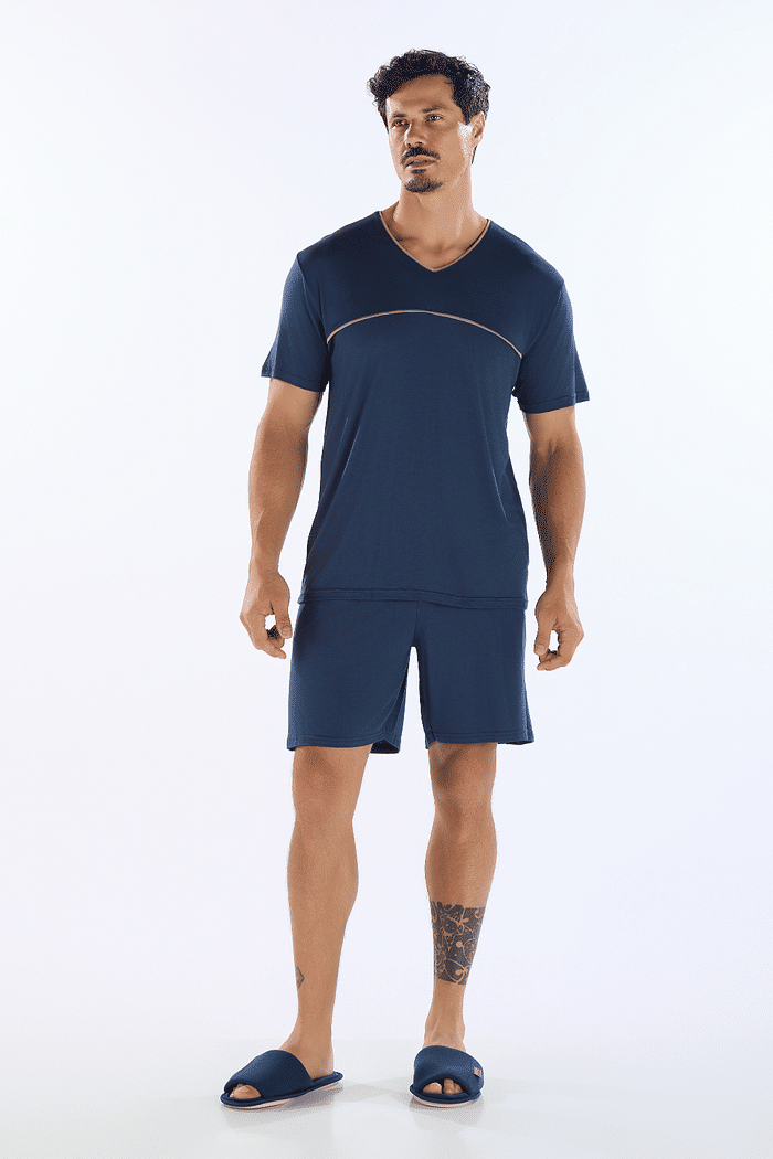 PIJAMA MEIA MANGA COM BERMUDA EM VISCOLYCRA MASCULINO 