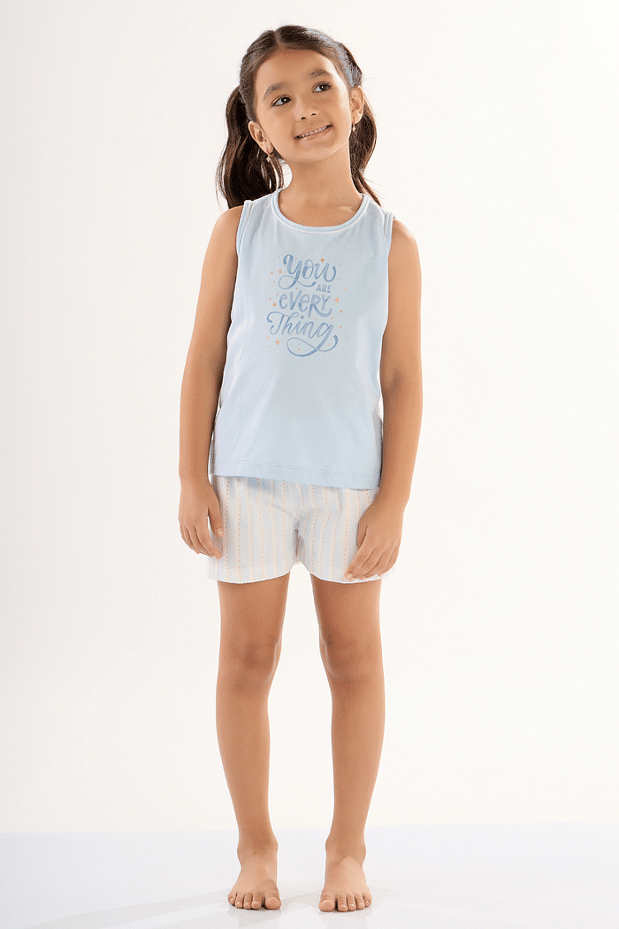 PIJAMA REGATA EM MEIA MALHA COM SHORTS EM MALHA ROTATIVA FEMININO