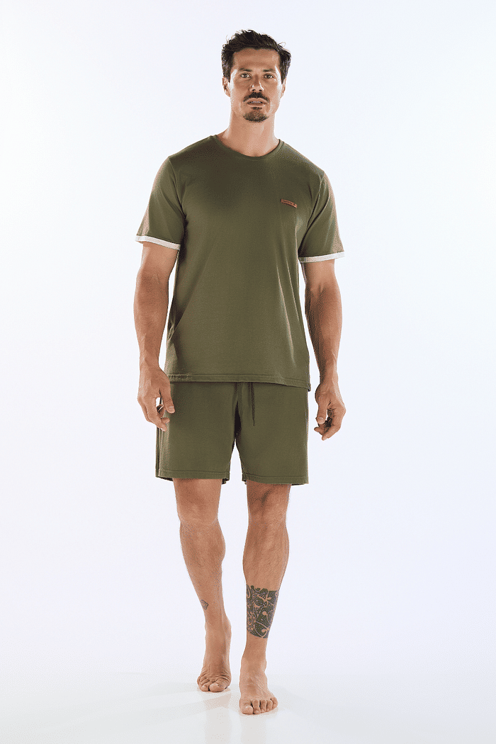 PIJAMA MEIA MANGA COM BERMUDA EM MEIA MALHA MASCULINO 