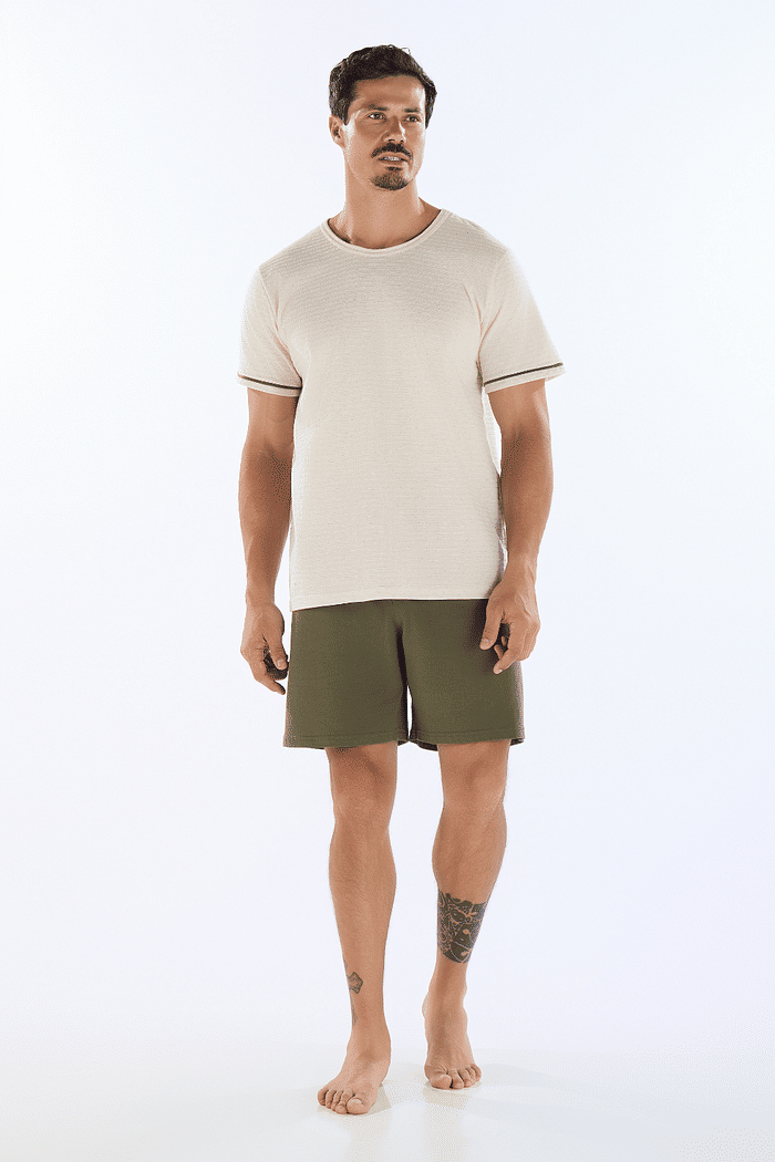 PIJAMA MEIA MANGA EM MALHA SAILOR LINEN COM BERMUDA EM MEIA MALHA MASCULINO 