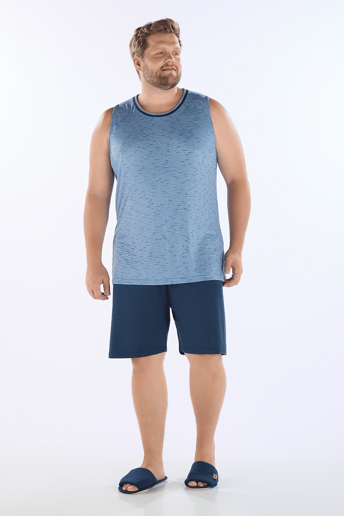 PIJAMA REGATA EM MALHA JET COM BERMUDA EM MEIA MALHA MASCULINO 