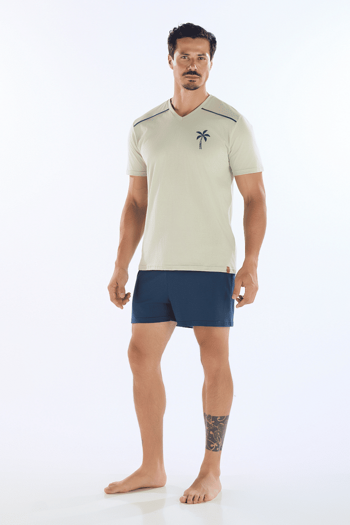 PIJAMA MEIA MANGA COM SAMBA CANCAO EM MEIA MALHA MASCULINO 