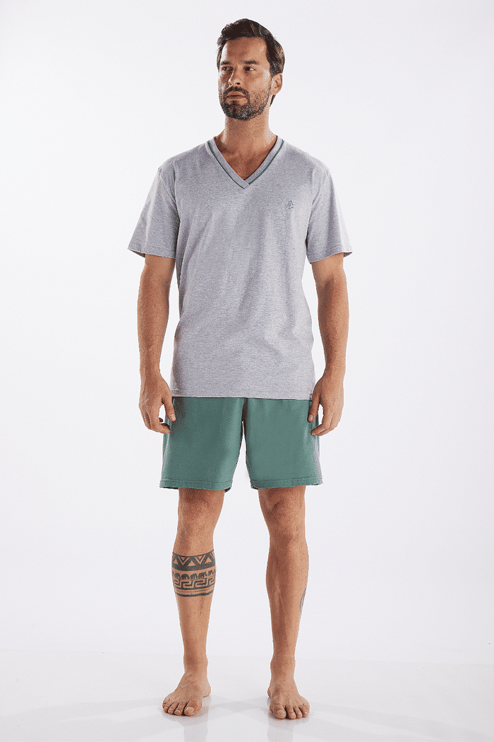 PIJAMA MEIA MANGA COM BERMUDA EM MEIA MALHA MASCULINO 