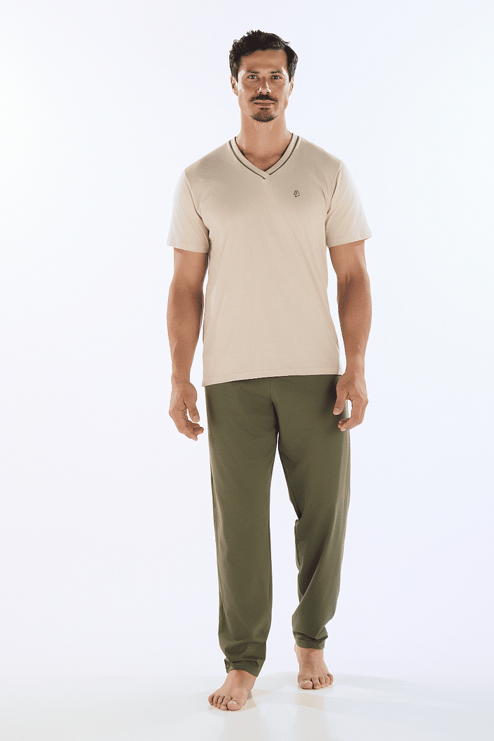 PIJAMA MEIA MANGA COM CALCA EM MEIA MALHA MASCULINO 