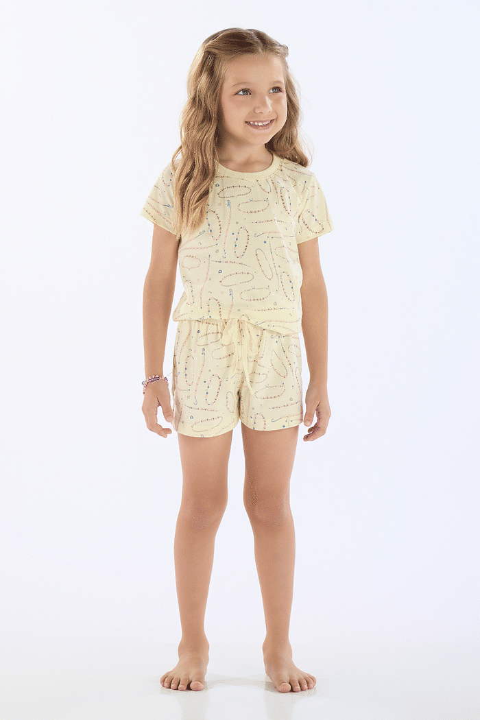 PIJAMA MEIA MANGA COM SHORTS EM MALHA ROTATIVA FEMININO 