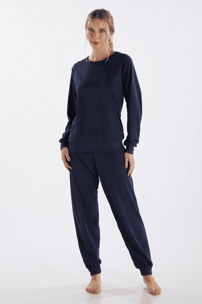 PIJAMA MANGA LONGA COM CALCA EM MOLETINHO CARECA FEMININO 