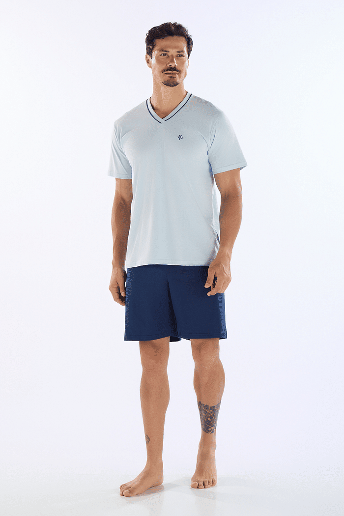 PIJAMA MEIA MANGA COM BERMUDA EM MEIA MALHA MASCULINO 