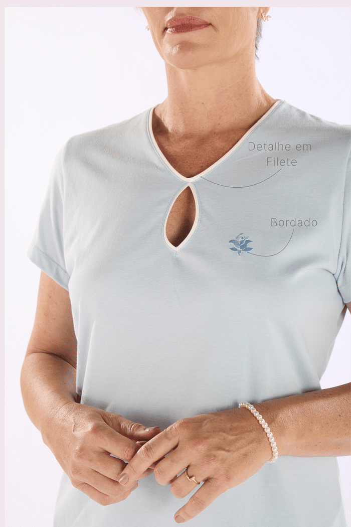 PIJAMA MEIA MANGA EM MEIA MALHA COM BERMUDA EM MALHA ROTATIVA FEMININO 