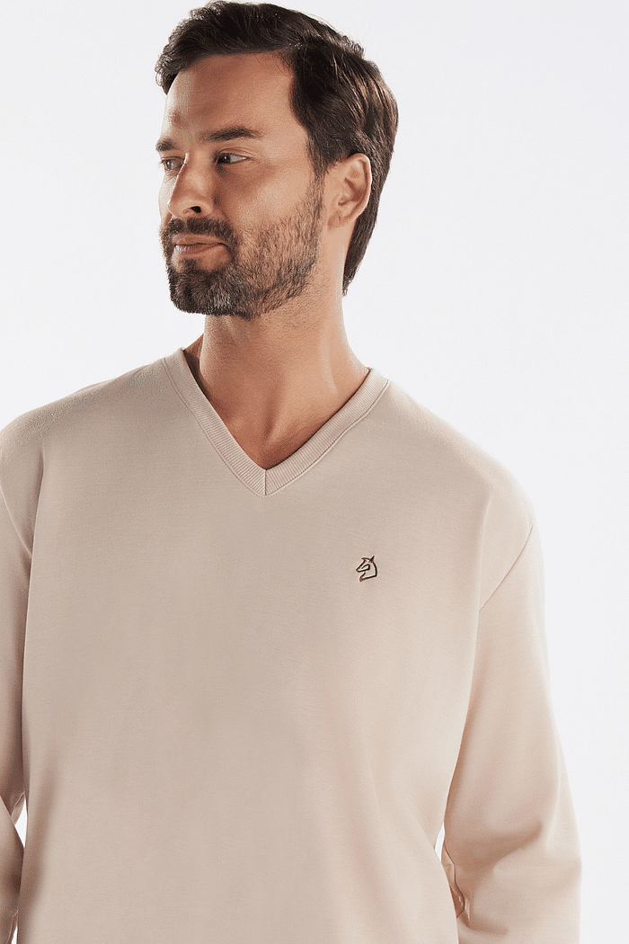 PIJAMA MANGA LONGA DECOTE V COM CALCA EM MOLETINHO MASCULINO 