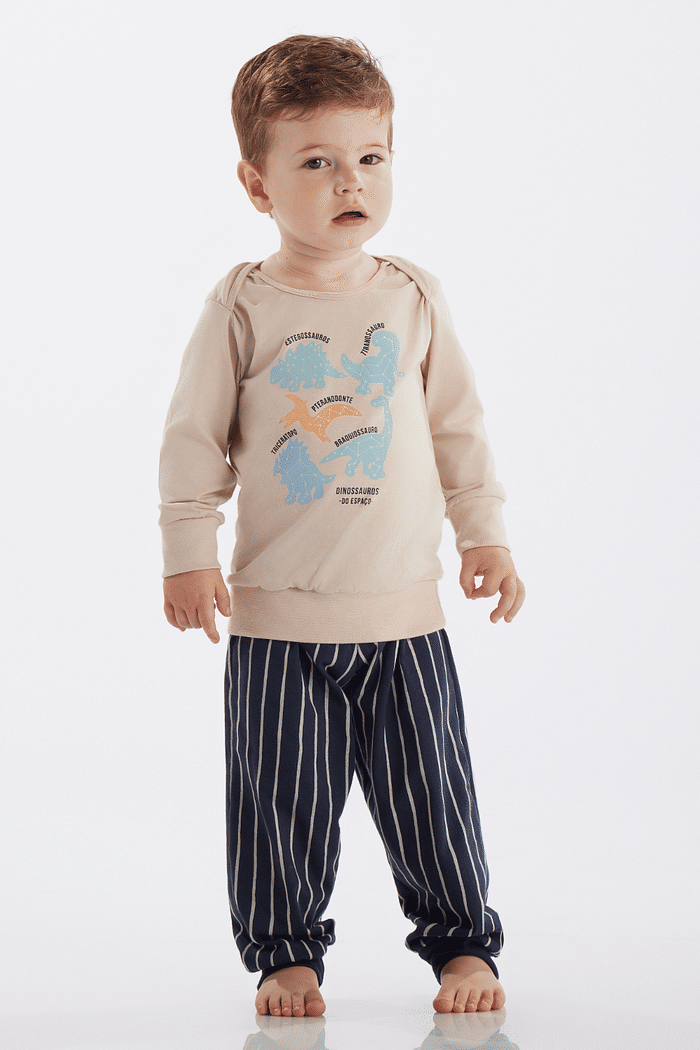 PIJAMA MANGA LONGA EM MEIA MALHA COM CALCA EM MALHA ROTATIVA MASCULINO