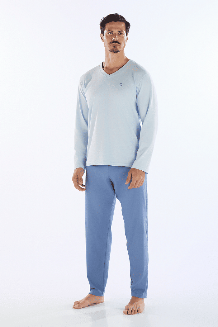PIJAMA MANGA LONGA COM CALCA EM MEIA MALHA MASCULINO 