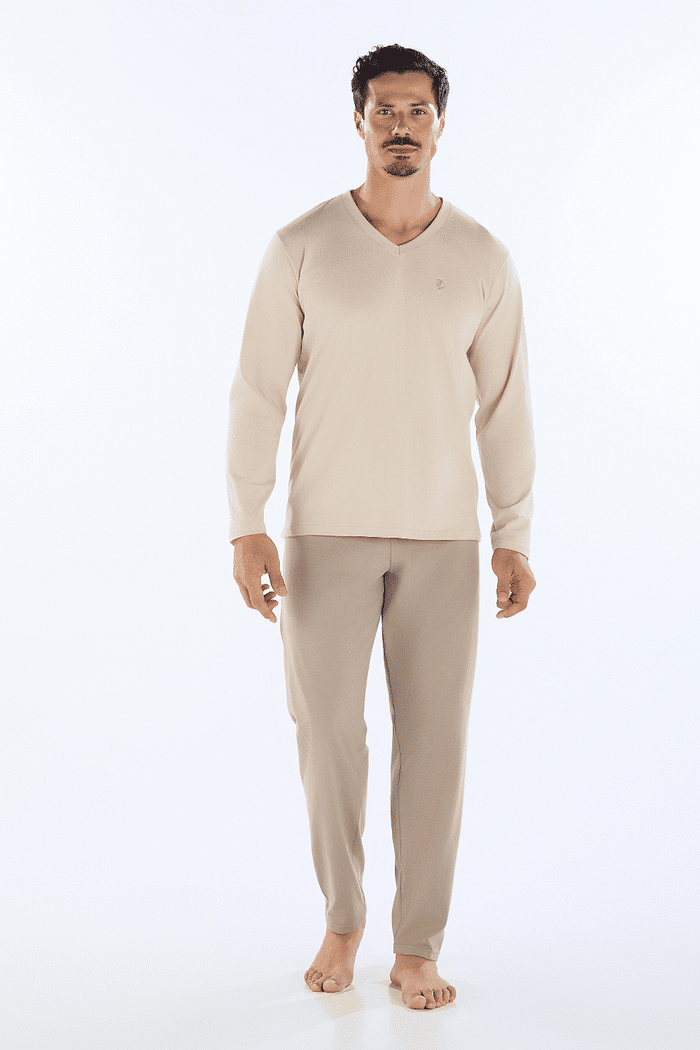 PIJAMA MANGA LONGA COM CALCA EM MEIA MALHA MASCULINO 
