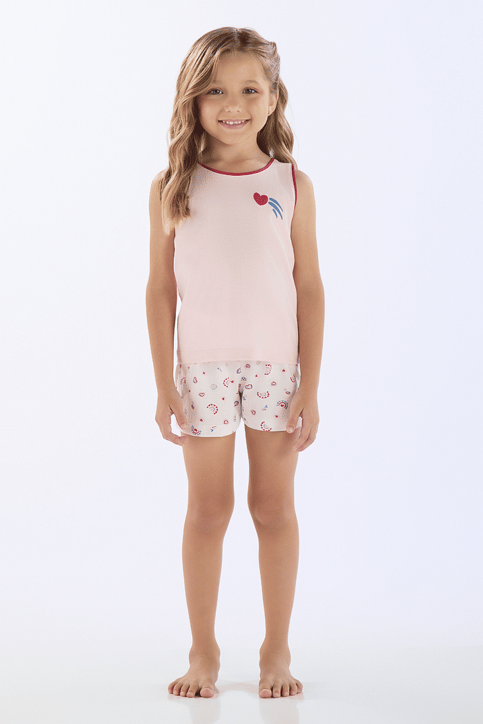 PIJAMA REGATA EM MEIA MALHA COM SHORTS EM MALHA ROTATIVA FEMININO 