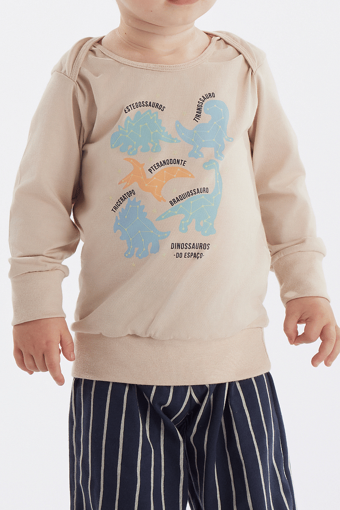 PIJAMA MANGA LONGA EM MEIA MALHA COM CALCA EM MALHA ROTATIVA MASCULINO