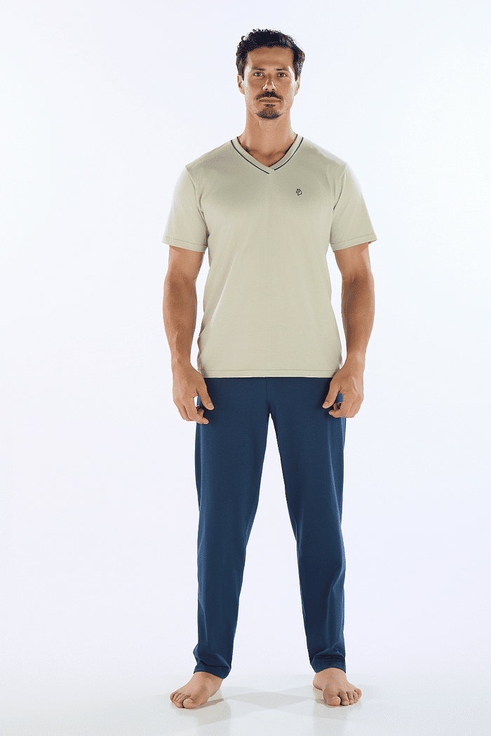 PIJAMA MEIA MANGA COM CALCA EM MEIA MALHA MASCULINO 