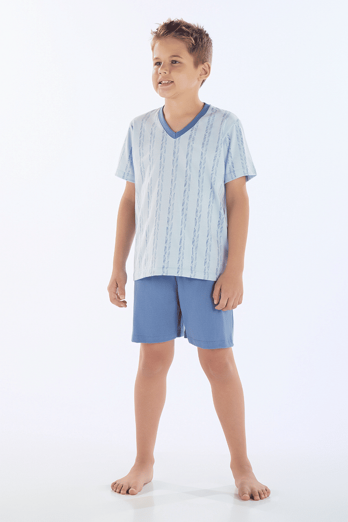 PIJAMA MEIA MANGA EM MALHA ROTATIVA COM BERMUDA EM MEIA MALHA MASCULINO