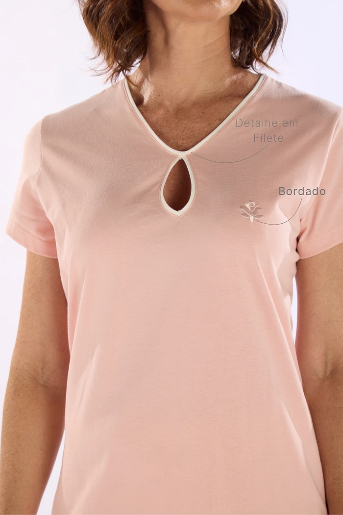 PIJAMA MEIA MANGA EM MEIA MALHA COM BERMUDA EM MALHA ROTATIVA FEMININO 