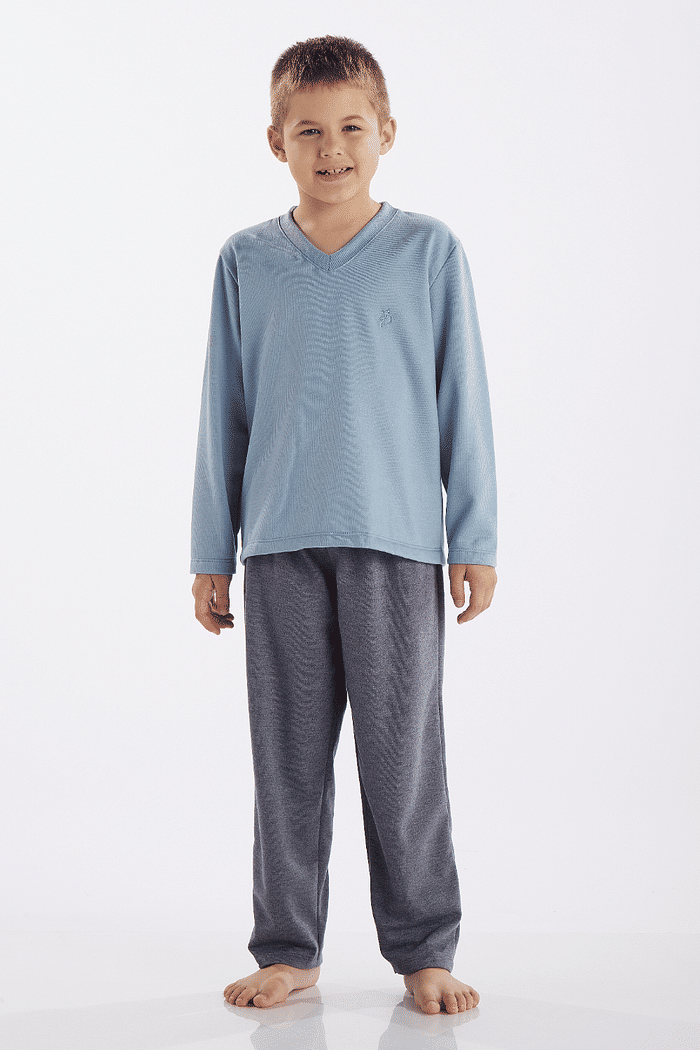 PIJAMA MANGA LONGA DECOTE V COM CALCA EM MOLETINHO MASCULINO
