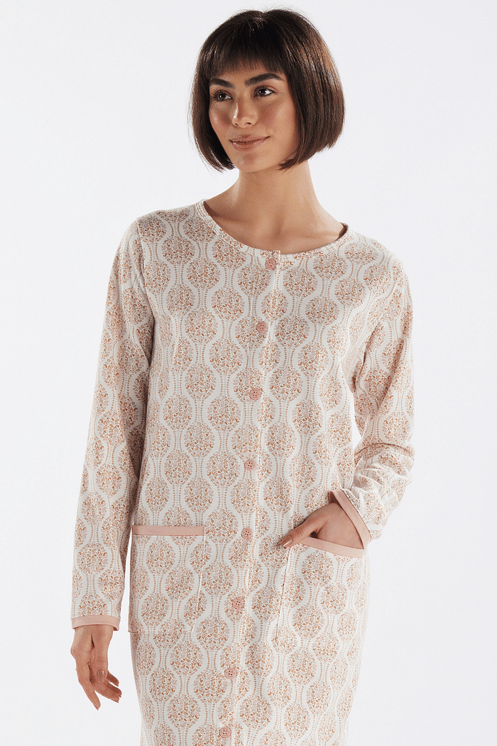 CAMISOLA MANGA LONGA ABERTURA FRONTAL EM MOLETINHO ROTATIVO FEMININO 