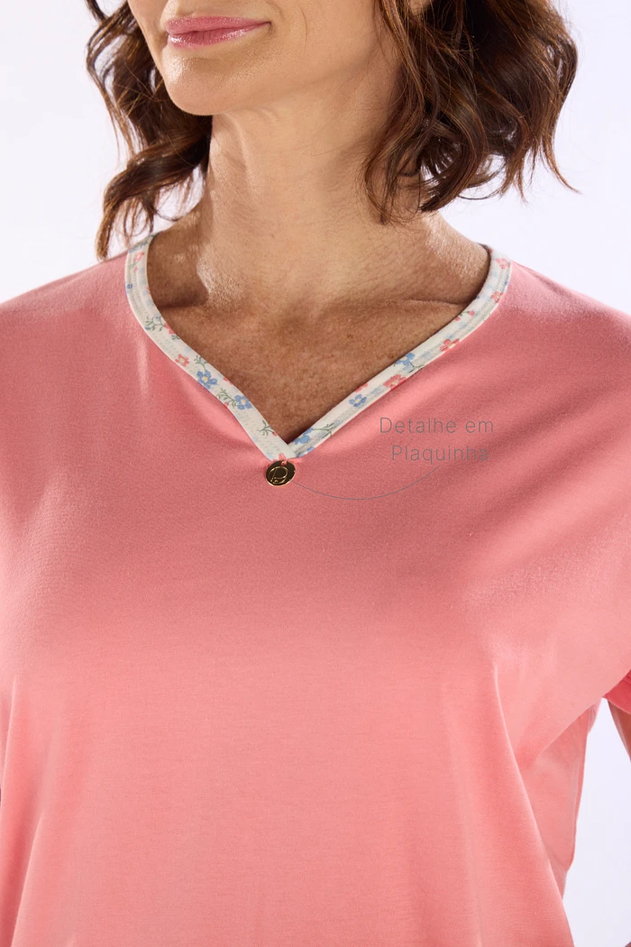 PIJAMA MEIA MANGA EM MEIA MALHA COM BERMUDA EM MALHA ROTATIVA FEMININO 