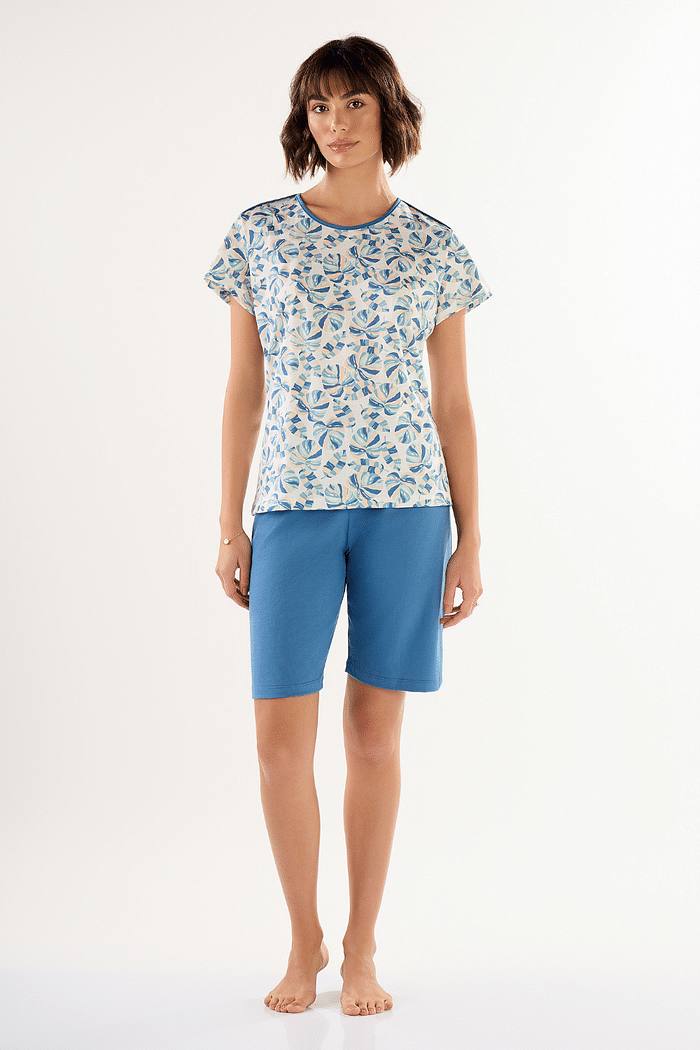 PIJAMA FEMININO MEIA MANGA COM BERMUDA EM MEIA MALHA