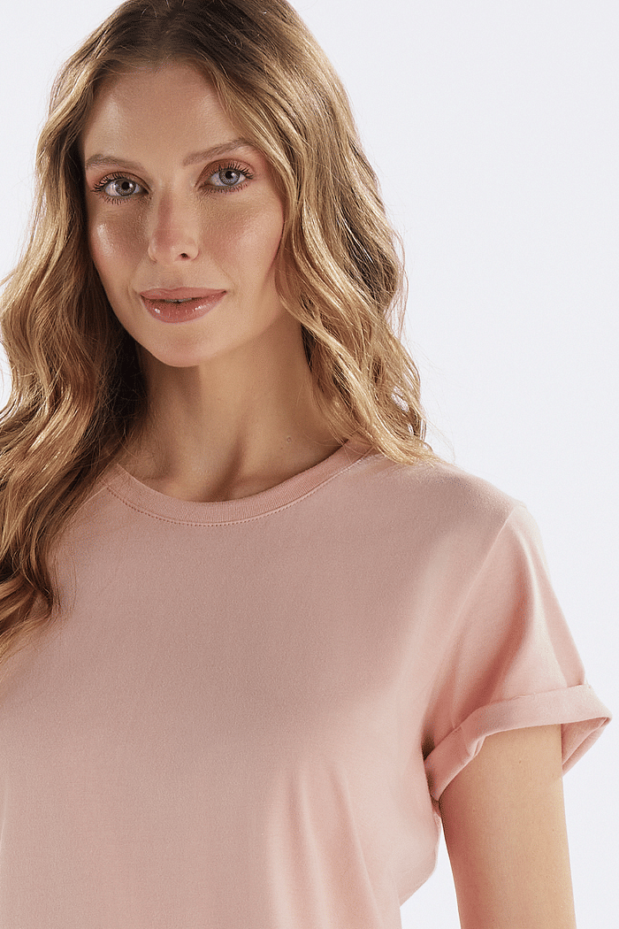 PIJAMA MEIA MANGA EM MEIA MALHA COM SHORTS EM MALHA ROTATIVA FEMININO 